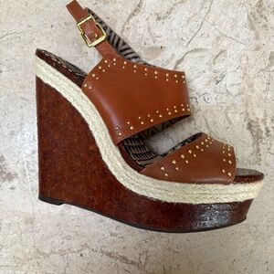 Jessica Simpson Geno Studded Open Toe Sling Back Sandal High Wedge Platform